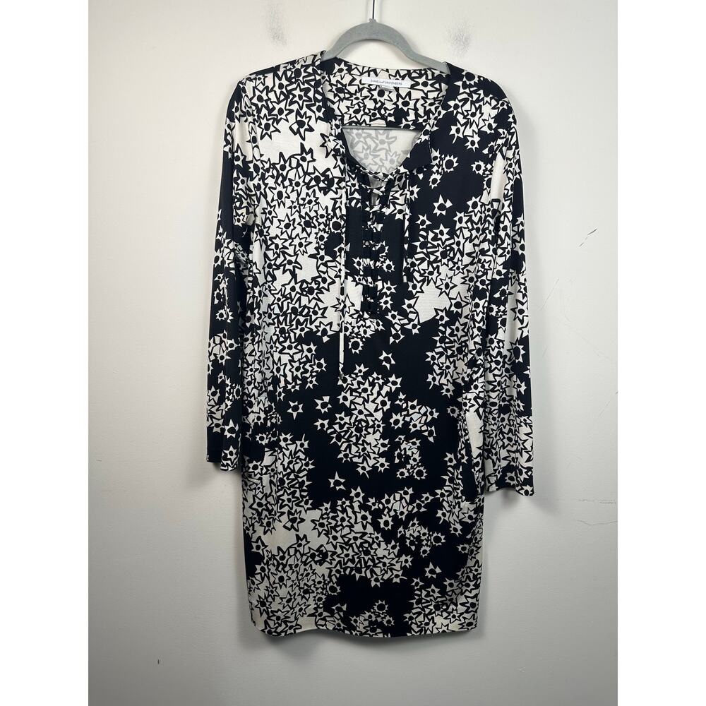 Diane Von Furstenberg Silk Cotton‎ Sheath Dress Tie Front Size 10 EUC Pockets